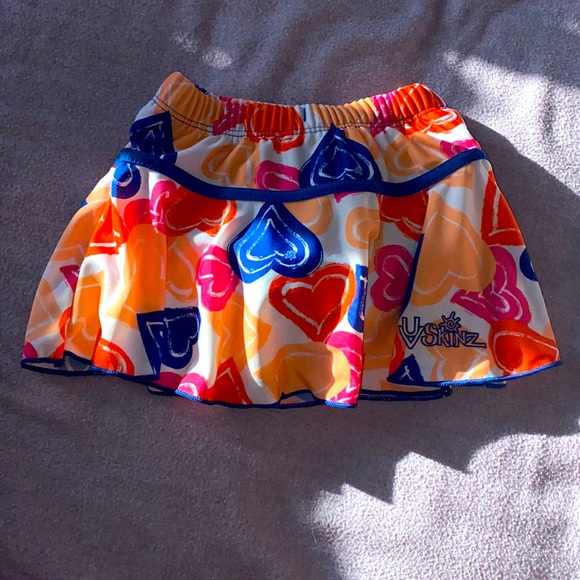 UV Skinz UPF 50+ Pink Peach Orange Blue Papaya Heart Print Swim Skirt Size 2T - Picture 2 of 7